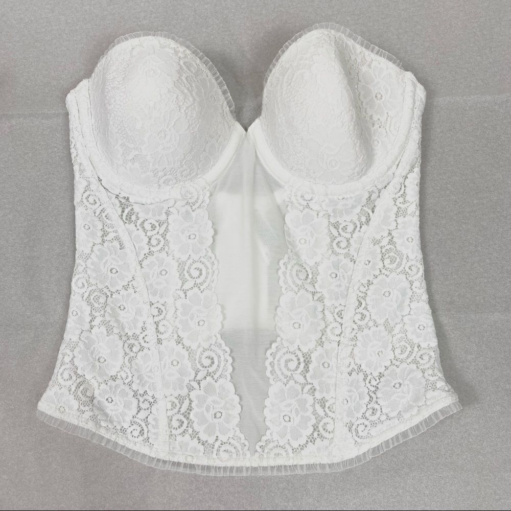 Maidenform White Lace Sheer Paneled Bustier Corset Top